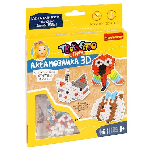Набор для творчества BONDIBON. Аквамозаика 3D (3 фигуры. Кошка, собака, попугай)