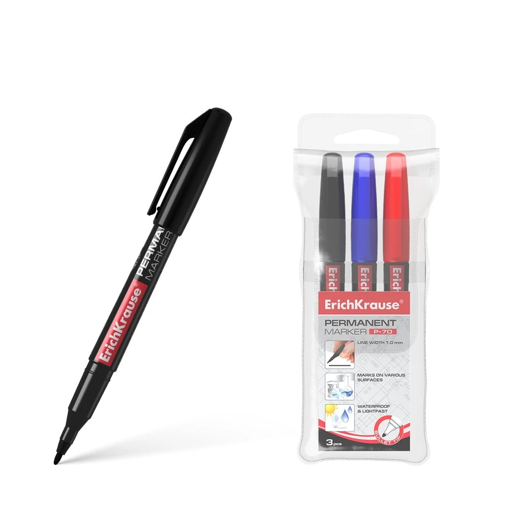Перманентный маркер Erich Krause P-70, цвет чернил: черный, синий, красный (в Перманентный маркер Erich Krause P-70, цвет чернил: черный, синий, красный (в