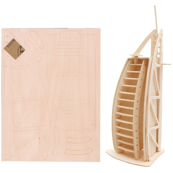 Пазл деревянный 3D 3 пластины с деталями "Отель Парус в Дубае"