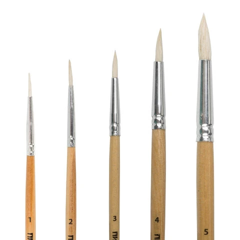 Кисти ПИФАГОР, набор 5 шт. (из ворса козы, круглые № 1, 2, 3, 4, 5), блистер,