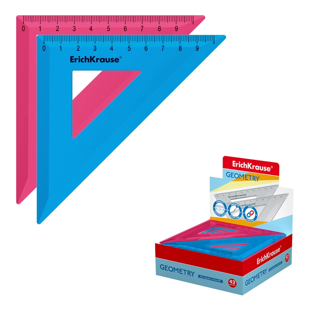 Угольник пластиковый Erich Krause® Bubble Gum, 45°/9см, ассорти из 2 цветов, в Угольник пластиковый Erich Krause® Bubble Gum, 45°/9см, ассорти из 2 цветов, в