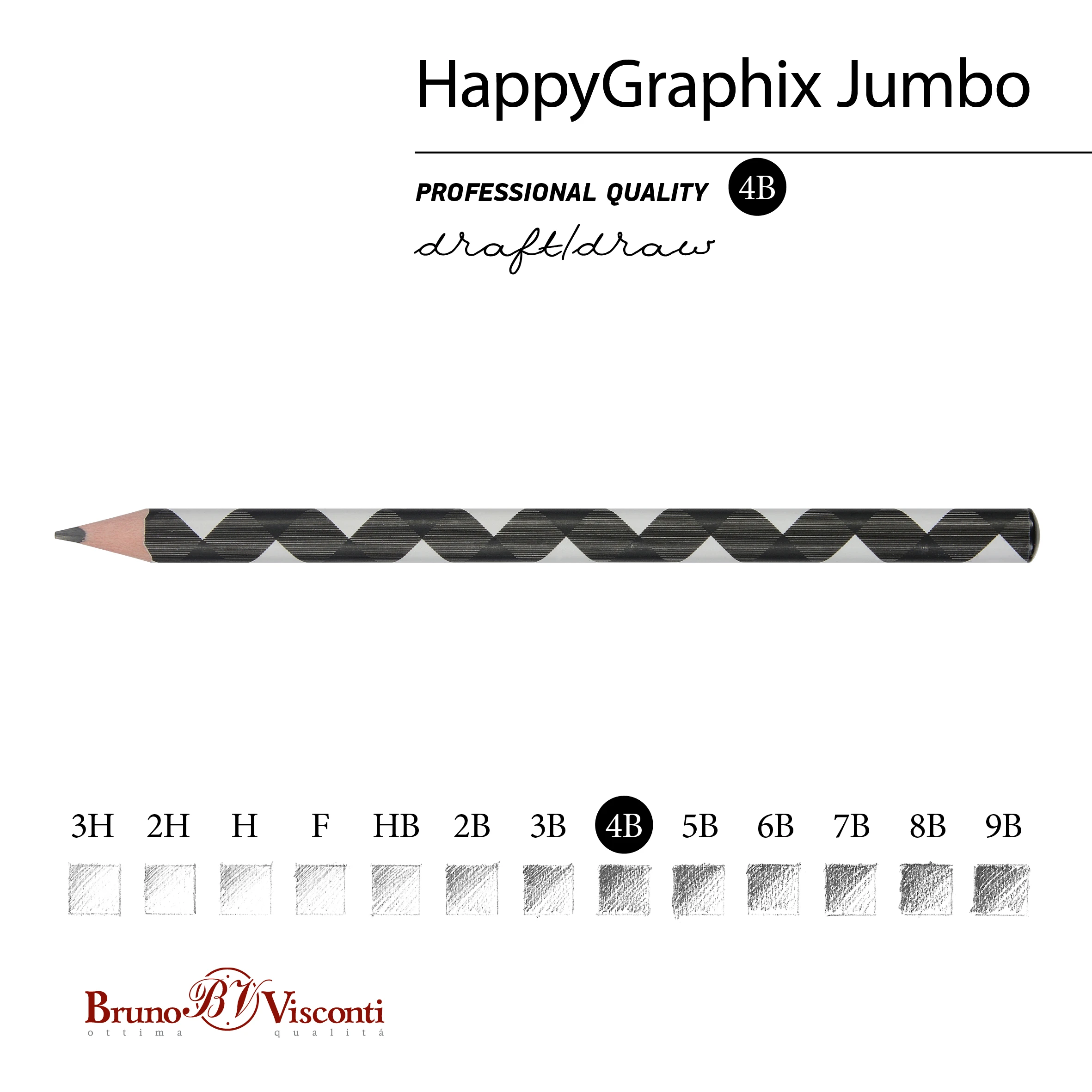КАРАНДАШ ЧЕРНОГРАФИТОВЫЙ "HappyGraphix Jumbo. Монохром. Зигзаг" 4В,