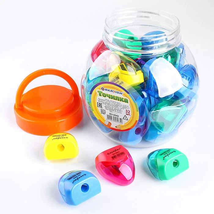 Точилка пластиковая "Darvish" ассорти с контейнером, в пластиковой