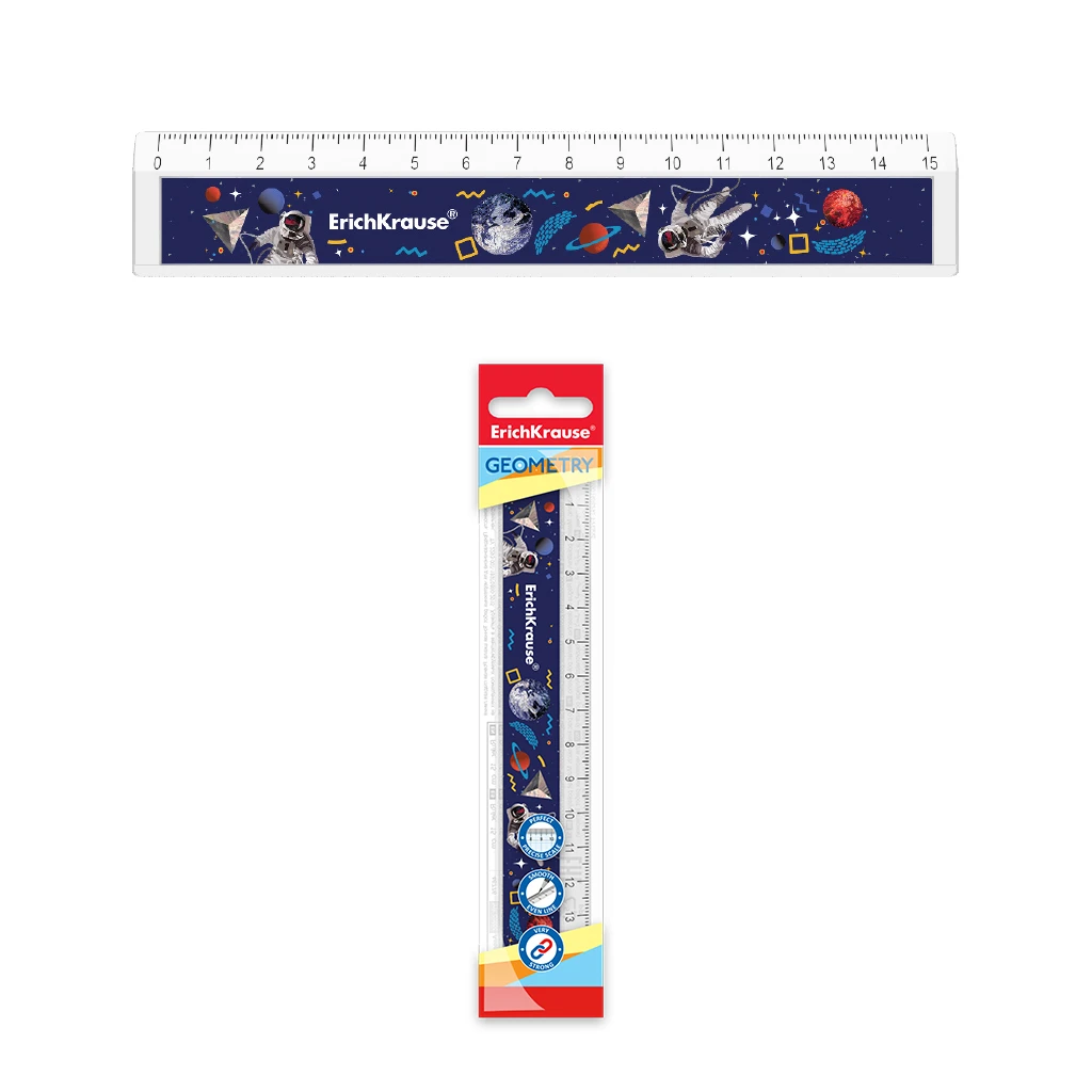 Линейка с выемкой пластиковая ErichKrause® Cosmonaut, 15см, во флоупаке Линейка с выемкой пластиковая ErichKrause® Cosmonaut, 15см, во флоупаке