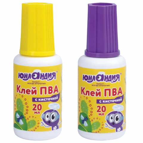 Клей ПВА с кисточкой, 20 г, ЮНЛАНДИЯ Клей ПВА с кисточкой, 20 г, ЮНЛАНДИЯ