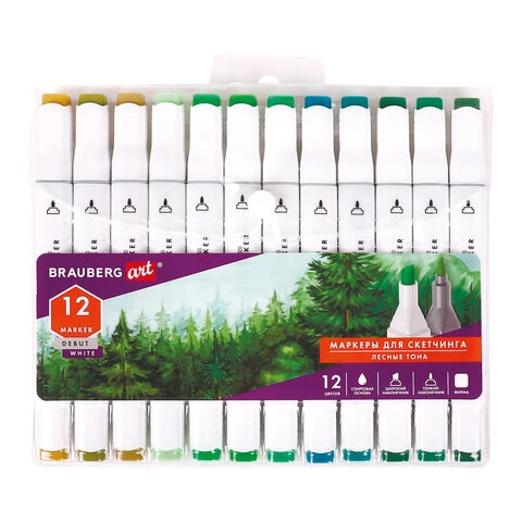 Маркеры для скетчинга двусторонние BRAUBERG ART DEBUT "WHITE", НАБОР Маркеры для скетчинга двусторонние BRAUBERG ART DEBUT "WHITE", НАБОР