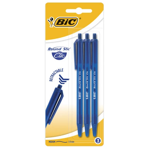 Ручки шариковые автоматические BIC "Round Stic Clic", НАБОР 3 шт., Ручки шариковые автоматические BIC "Round Stic Clic", НАБОР 3 шт.,