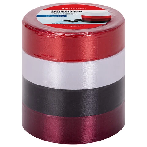 Лента атласная ширина 25 мм, набор №1 4 цвета по 23 м, BRAUBERG, 591501 Лента атласная ширина 25 мм, набор №1 4 цвета по 23 м, BRAUBERG, 591501