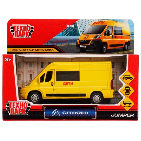 Машина металл CITROEN JUMPER ДЕТИ 14 см, двери, багаж, инерц, желтый, Технопарк