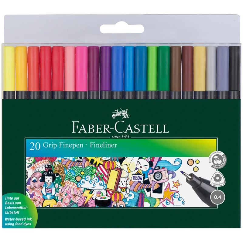 Набор капиллярных ручек Faber-Castell "Grip Finepen" 20цв., 0,4мм,