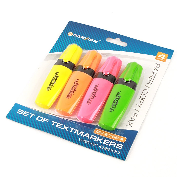 Набор Текстмаркеров 4шт/уп "Darvish" на водной основе с европодвесом Набор Текстмаркеров 4шт/уп "Darvish" на водной основе с европодвесом