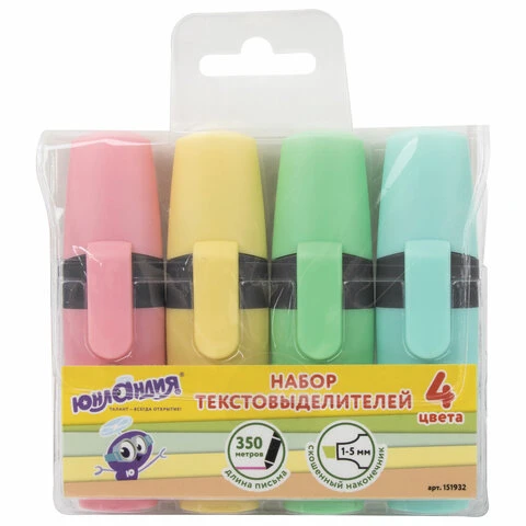 Набор текстовыделителей ЮНЛАНДИЯ 4 шт., ЮНЛАНДИЯ "КЛАССИКА ПАСТЕЛЬ",