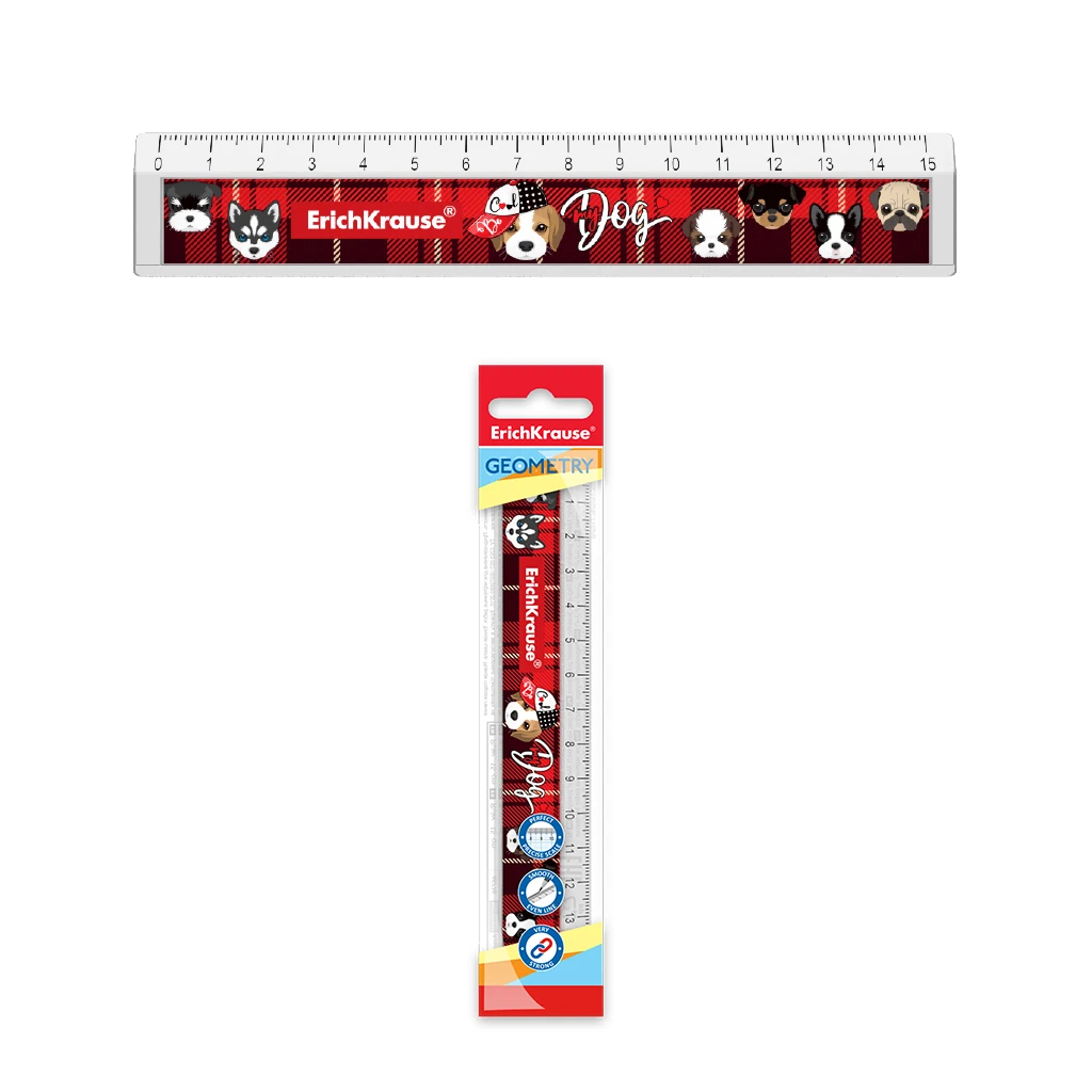 Линейка с выемкой пластиковая ErichKrause® Cute Dog, 15см, во флоупаке