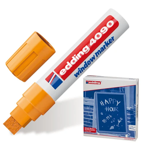 Маркер меловой EDDING "4090", 4-15 мм, ОРАНЖЕВЫЙ, влагостираемый, для