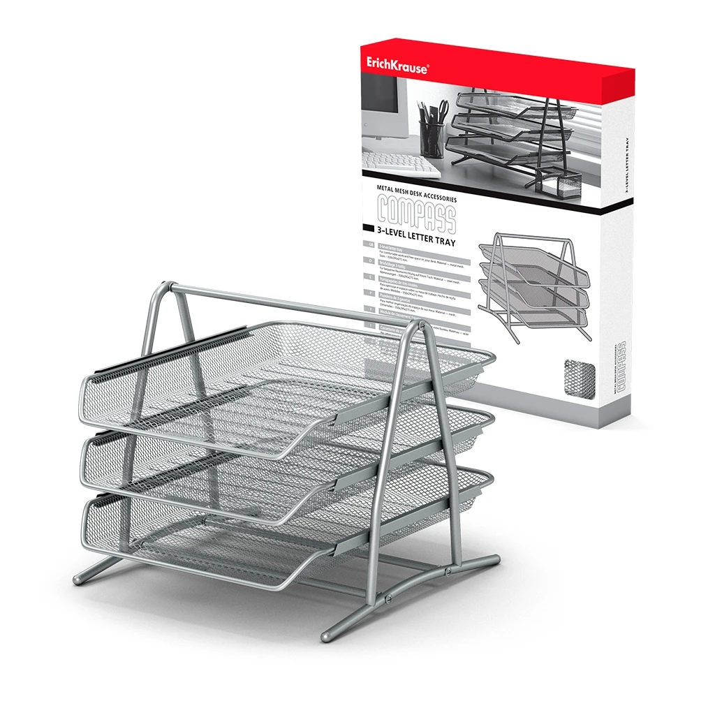 Лоток для бумаг 3-х уровневый металлический ErichKrause® Compass, Classic,