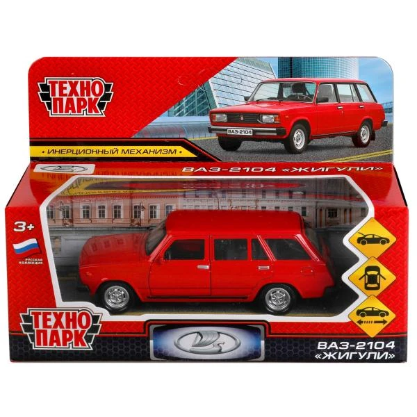 Машина металл ВАЗ-2104 ЖИГУЛИ длина 12 см, двери, багаж, инерц,красный,