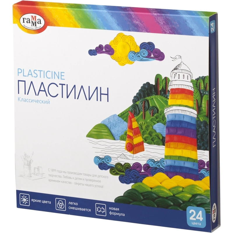 Пластилин Гамма КЛАССИЧЕСКИЙ 24 цв, со стеком, к/к 480г, 281036 Пластилин Гамма КЛАССИЧЕСКИЙ 24 цв, со стеком, к/к 480г, 281036