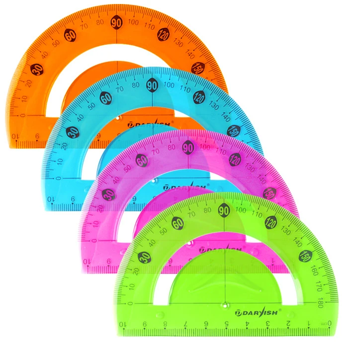 Транспортир 10см 180° мягкий пластик, ассорти