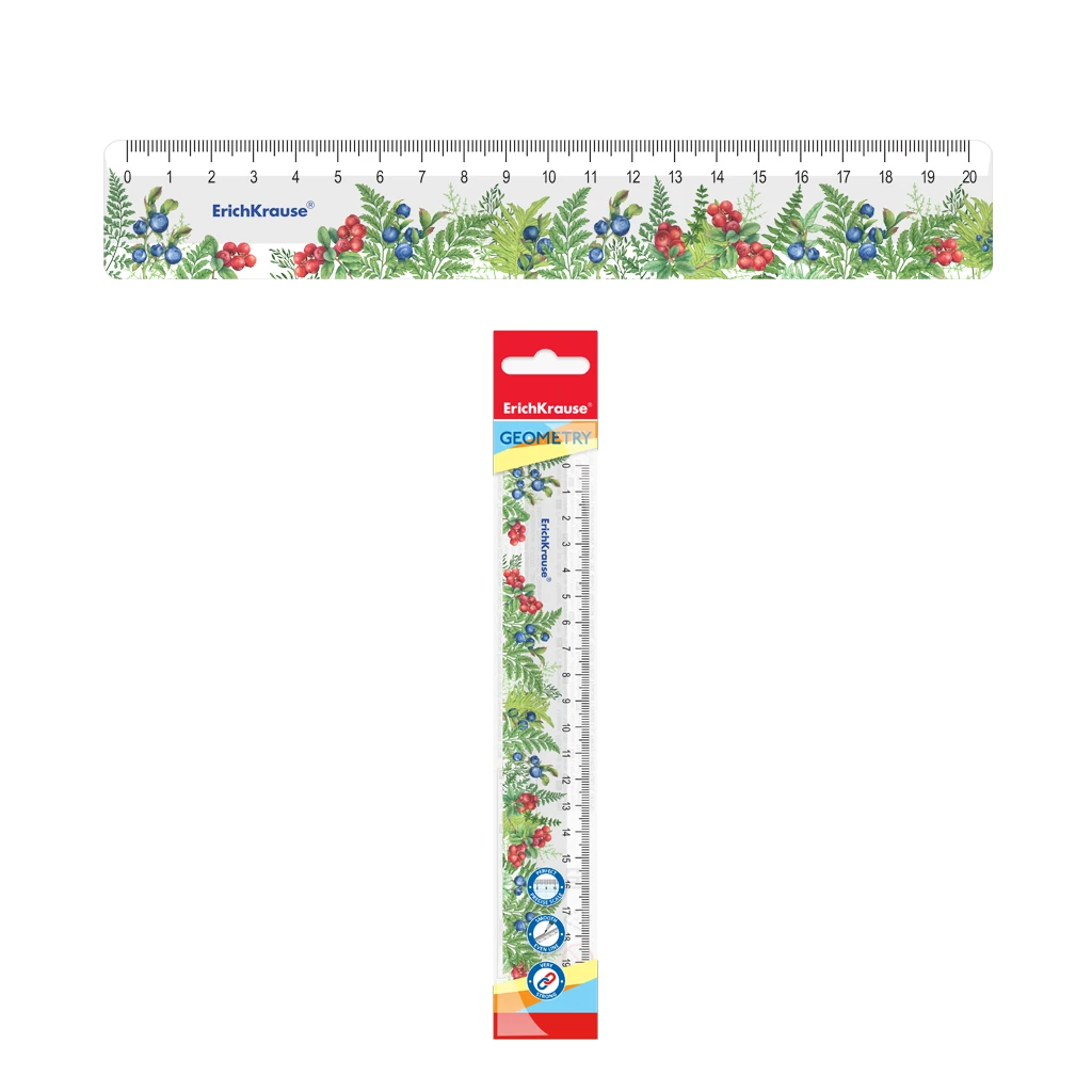 Линейка пластиковая ErichKrause® Berries, 20см, во флоупаке Линейка пластиковая ErichKrause® Berries, 20см, во флоупаке