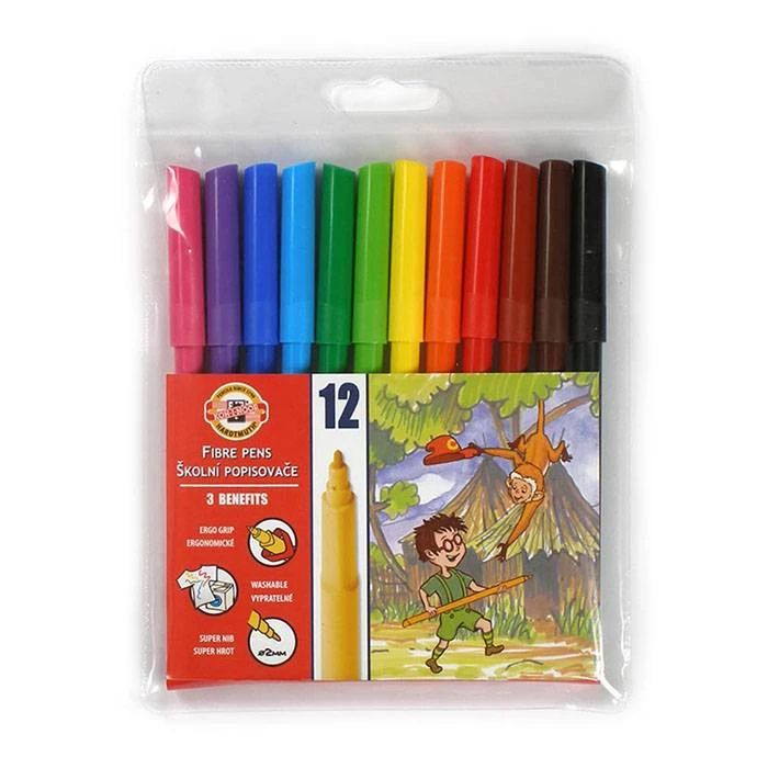 Фломастеры KOH-I-NOOR ЗВЕРИ 12 цв. пласт.упак. треуг. корп. смываемые Фломастеры KOH-I-NOOR ЗВЕРИ 12 цв. пласт.упак. треуг. корп. смываемые