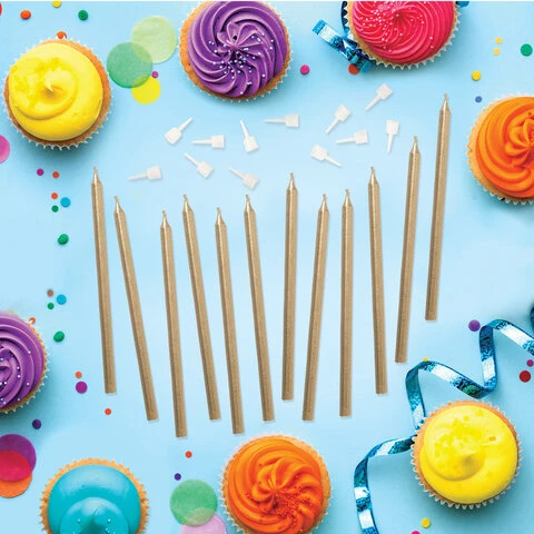 Набор свечей для торта 12 шт., 10 см, с держ., розовое золото, ЗОЛОТАЯ СКАЗКА, в