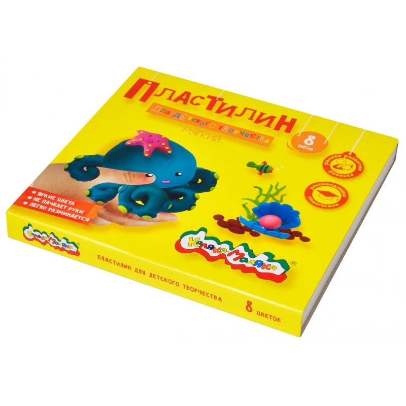 Пластилин Каляка-Маляка для детского творчества 8цв.120г со стеком, ПКМ08-П