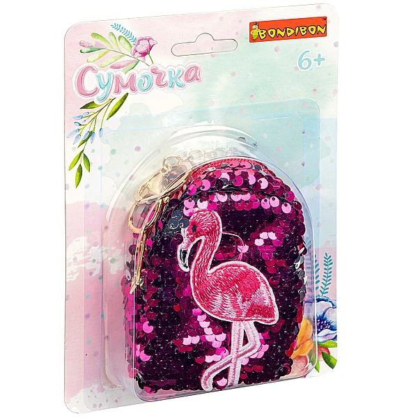 Сумочка BONDIBON, ФЛАМИНГО, с пайетками, 10х8 см.