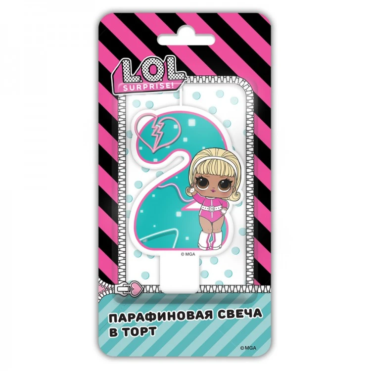 LOL. Парафиновая свеча в торт (цифра 2 с героем) в блистере LOL. Парафиновая свеча в торт (цифра 2 с героем) в блистере