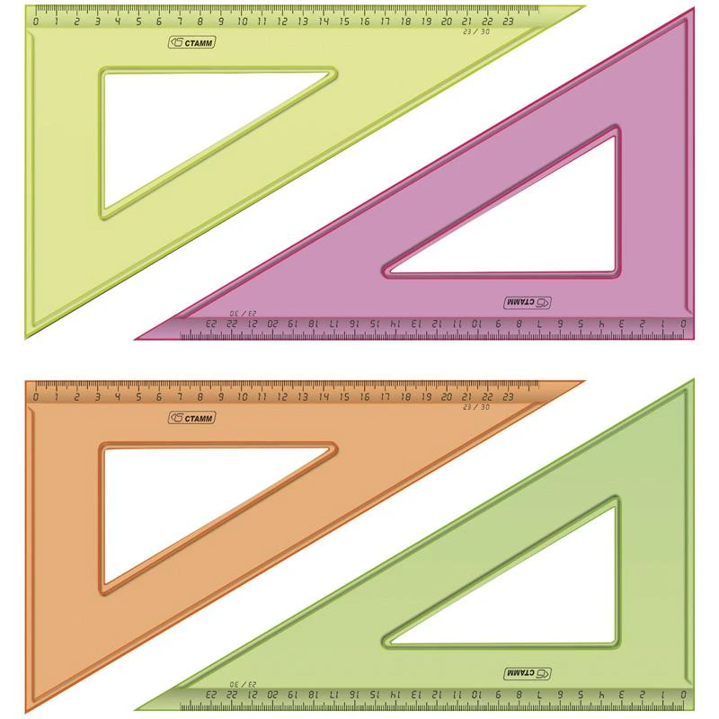 Треугольник 30°, 23см, прозрачный флуоресцентный, 4цв.: ТК54 штр.: 