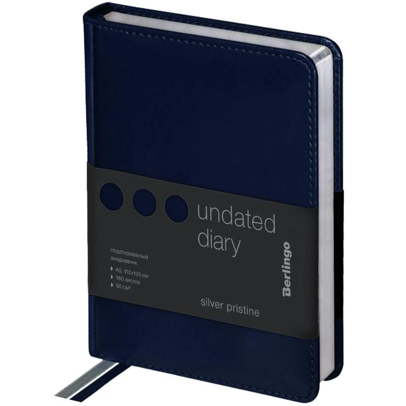 Ежедневник недатированный, A6, 160л., кожзам, Berlingo "Silver Ежедневник недатированный, A6, 160л., кожзам, Berlingo "Silver