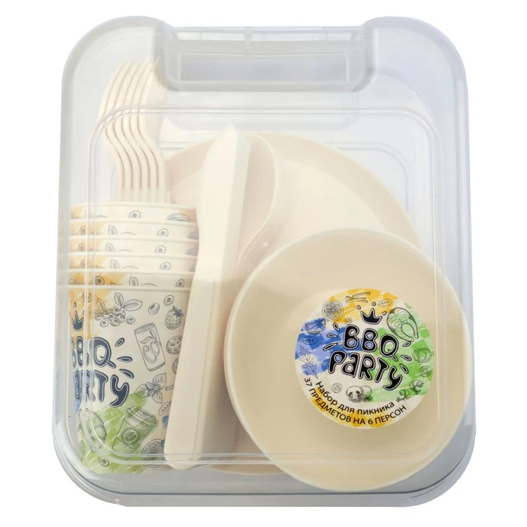 Набор для пикника с декором, 37 предметов на 6 персон, (светло-бежевый)