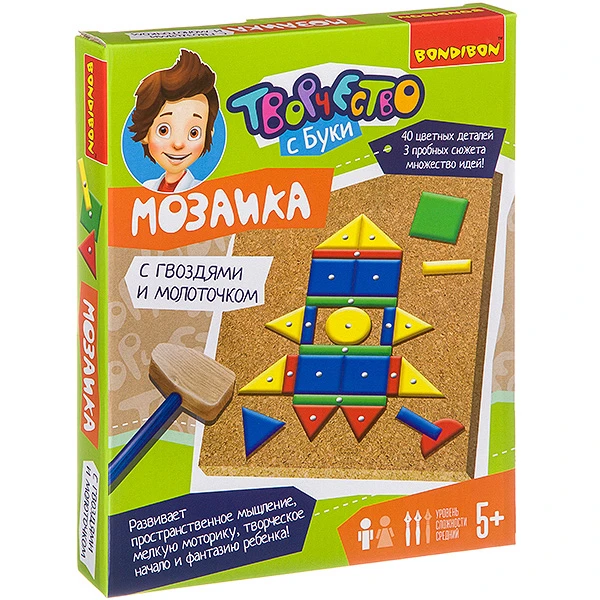Набор для творчества BONDIBON. Мозаика с гвоздями и молоточком 2