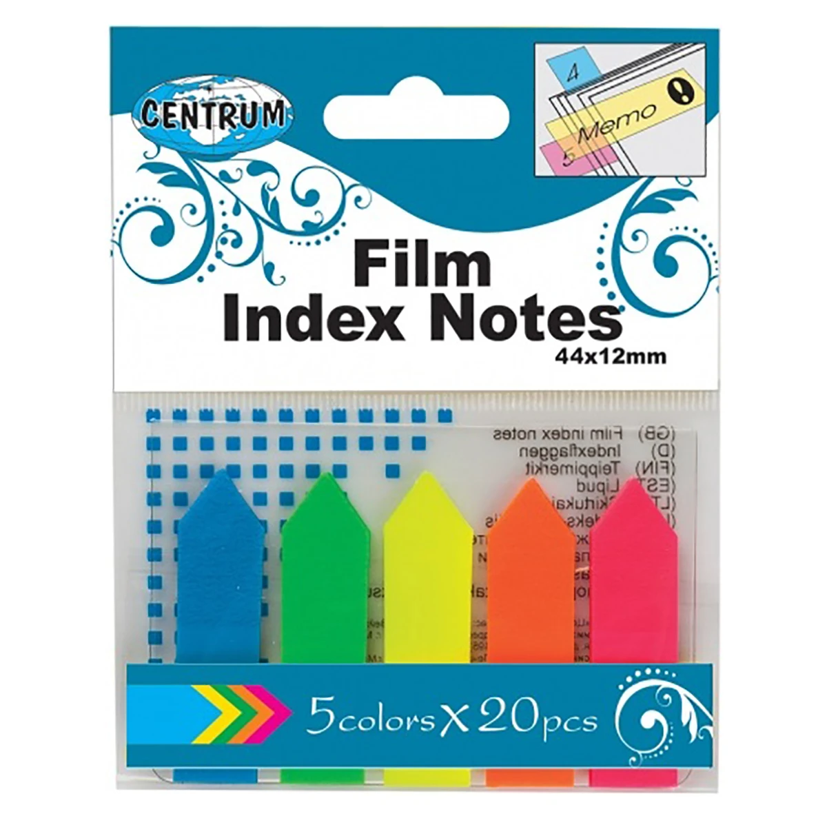 Арт.83506 Клейкие листки-индексы пластиковые 5 цветов по 20 листов, размер