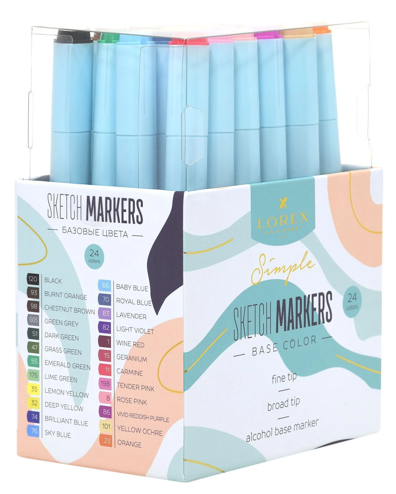 Набор маркеров для скетчинга LOREX BASE COLOR SIMPLE скошенный/пулевидный 24 Набор маркеров для скетчинга LOREX BASE COLOR SIMPLE скошенный/пулевидный 24