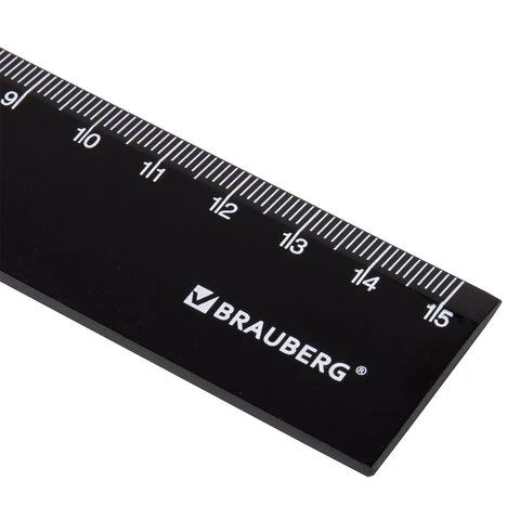 Линейка пластиковая 15 см BRAUBERG, непрозрачная, черная, 210774