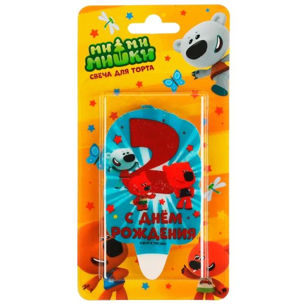 Свеча для торта Со стикером "2" Ми-ми-мишки блистер ЧУДО ПРАЗДНИК