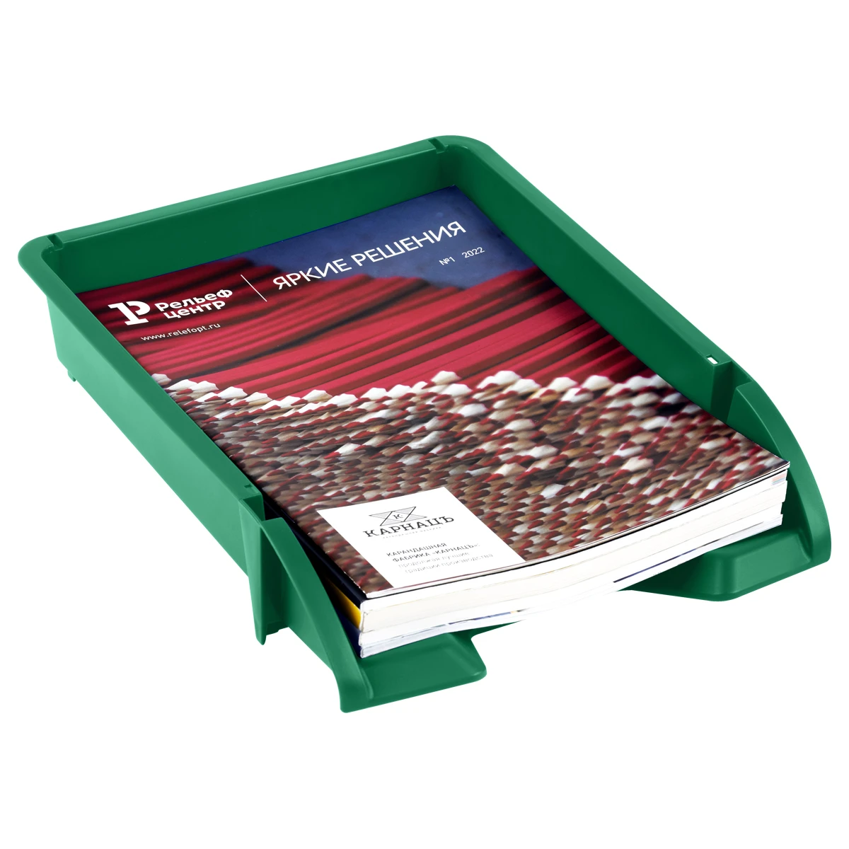 Лоток для бумаг горизонтальный СТАММ "Лидер", зеленый Лоток для бумаг горизонтальный СТАММ "Лидер", зеленый