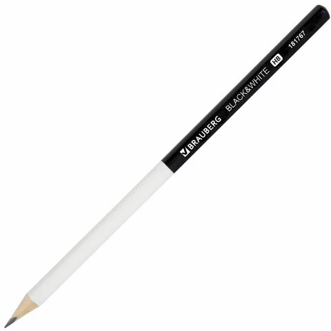 Карандаш чернографитный BRAUBERG "Black&White", 1 шт., HB, корпус Карандаш чернографитный BRAUBERG "Black&White", 1 шт., HB, корпус