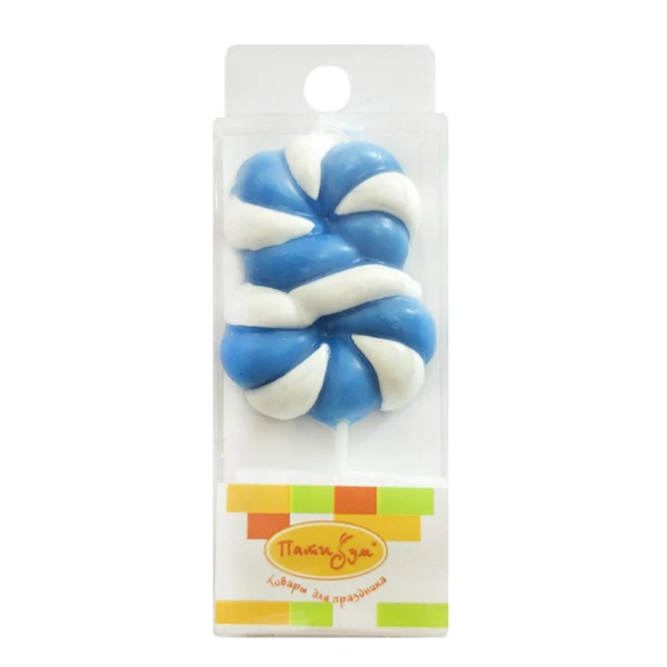 Свеча Цифра 8 Леденец голубой 4,8см Свеча Цифра 8 Леденец голубой 4,8см