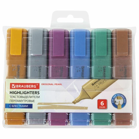 Набор текстовыделителей перламутровых 6 ЦВЕТОВ, BRAUBERG ORIGINAL PEARL, линия Набор текстовыделителей перламутровых 6 ЦВЕТОВ, BRAUBERG ORIGINAL PEARL, линия