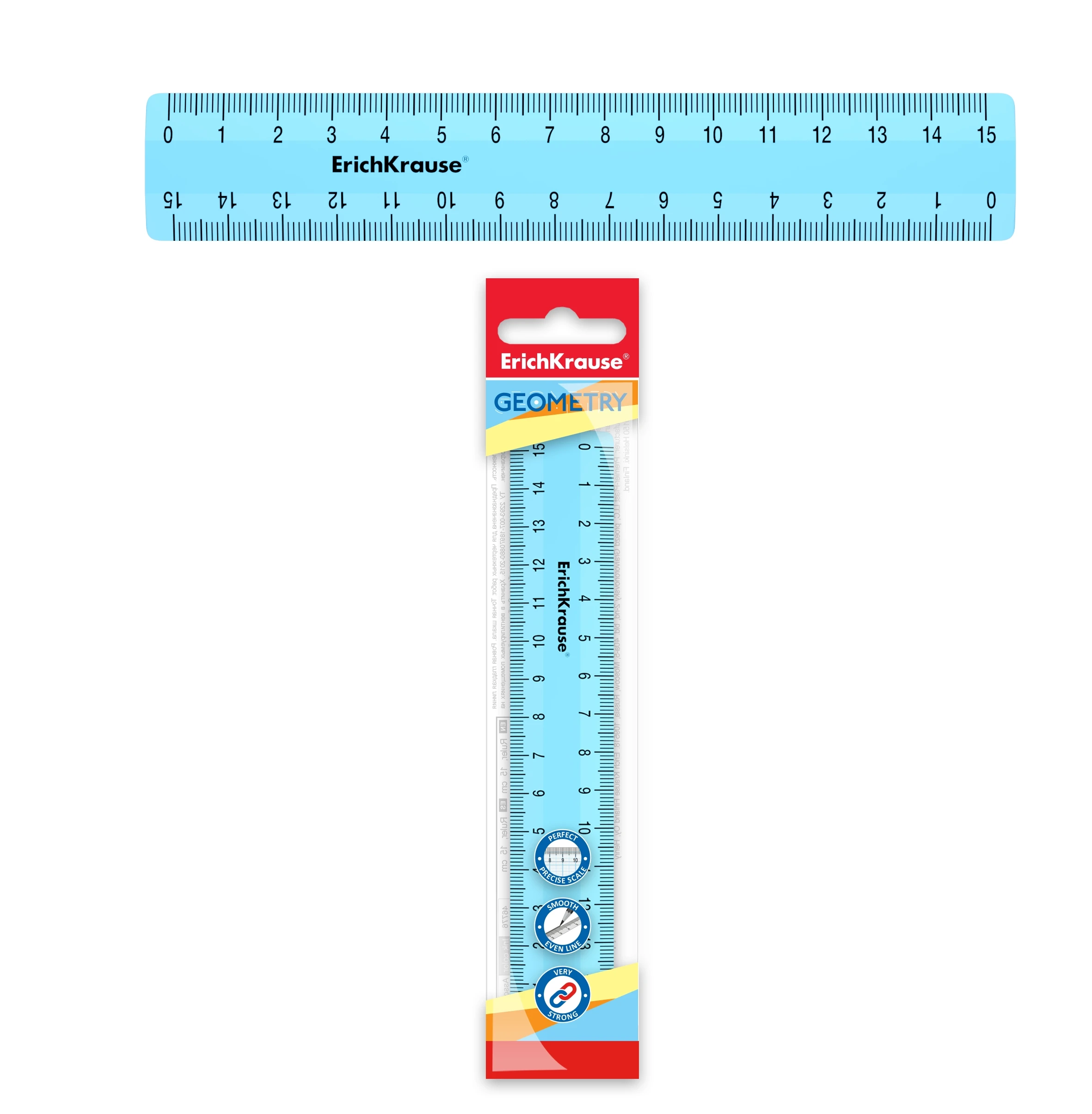 Линейка пластиковая Erich Krause Pastel, 15см, голубой, в флоупаке