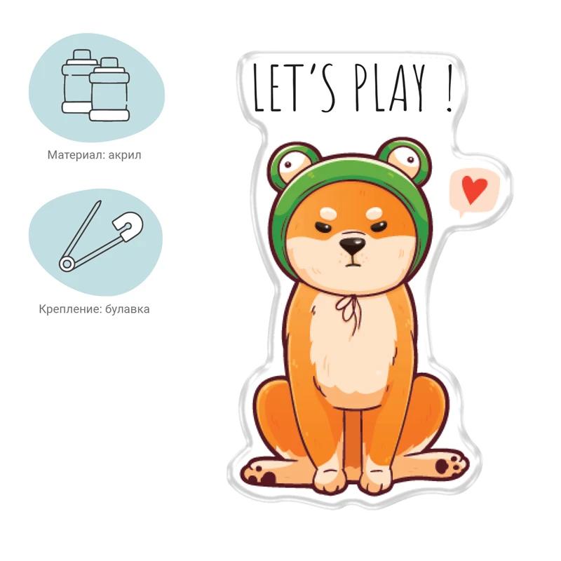 Значок акриловый MESHU "Cute dog", прямая УФ-печать, 2,0*3,5см