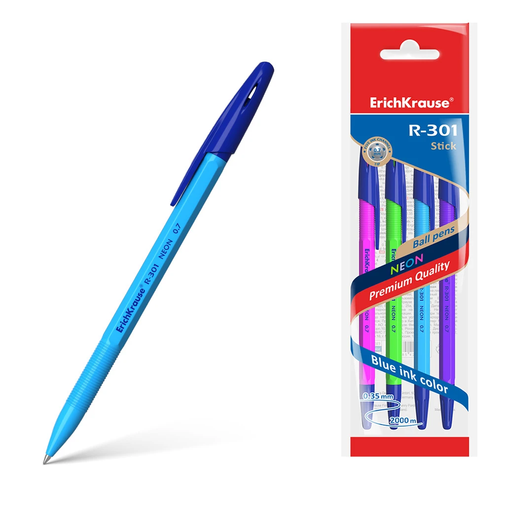 Ручка шариковая Erich Krause® R-301 Neon Stick 0.7, цвет чернил синий Ручка шариковая Erich Krause® R-301 Neon Stick 0.7, цвет чернил синий