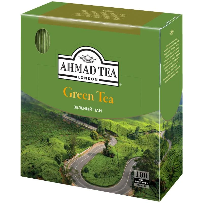 Чай Ahmad Tea "Green Tea", зеленый, 100 фольг. пакетиков по 2г.