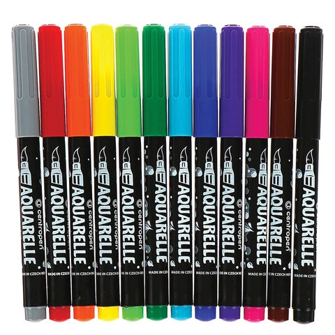 Маркеры-кисти акварельные 12 ЦВЕТОВ CENTROPEN "Aquarelle", линия Маркеры-кисти акварельные 12 ЦВЕТОВ CENTROPEN "Aquarelle", линия