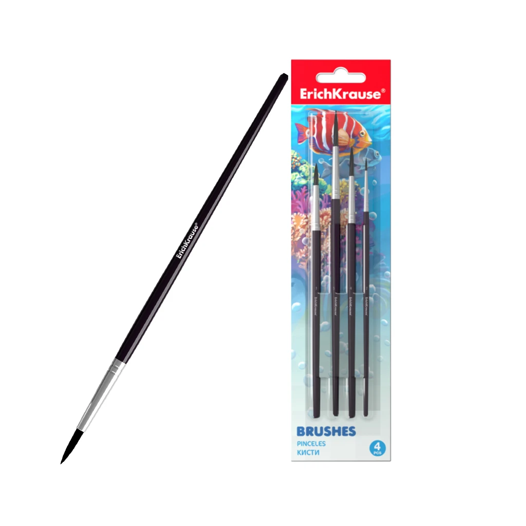 Кисти ErichKrause® для акварели и гуаши, пони, 4 штуки Кисти ErichKrause® для акварели и гуаши, пони, 4 штуки