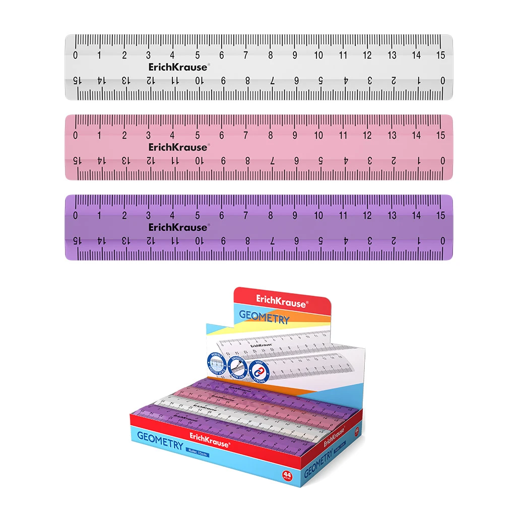 Линейка пластиковая ErichKrause® Candy, 15см, ассорти из 3 цветов, в Линейка пластиковая ErichKrause® Candy, 15см, ассорти из 3 цветов, в
