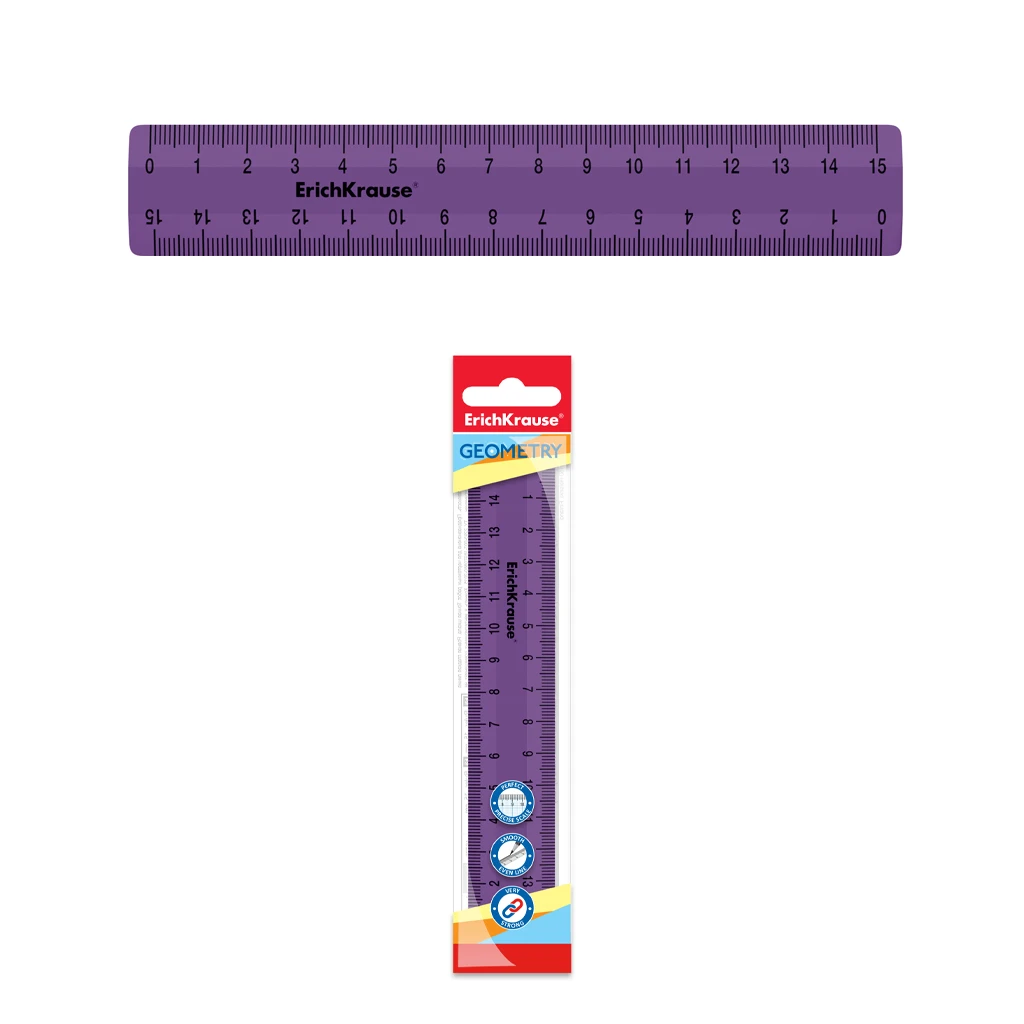 Линейка пластиковая Erich Krause® Iris, 15см, фиолетовая, во флоупаке