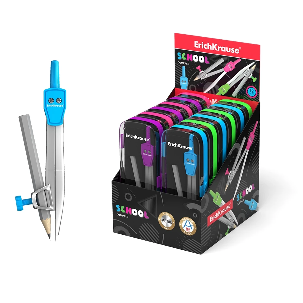 Металлический циркуль с карандашом Erich Krause School 123мм. Металлический циркуль с карандашом Erich Krause School 123мм.