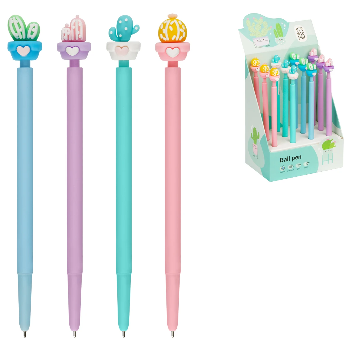 Ручка шариковая автоматическая MESHU "Lovely Cactus", синяя, 0,7мм, Ручка шариковая автоматическая MESHU "Lovely Cactus", синяя, 0,7мм,